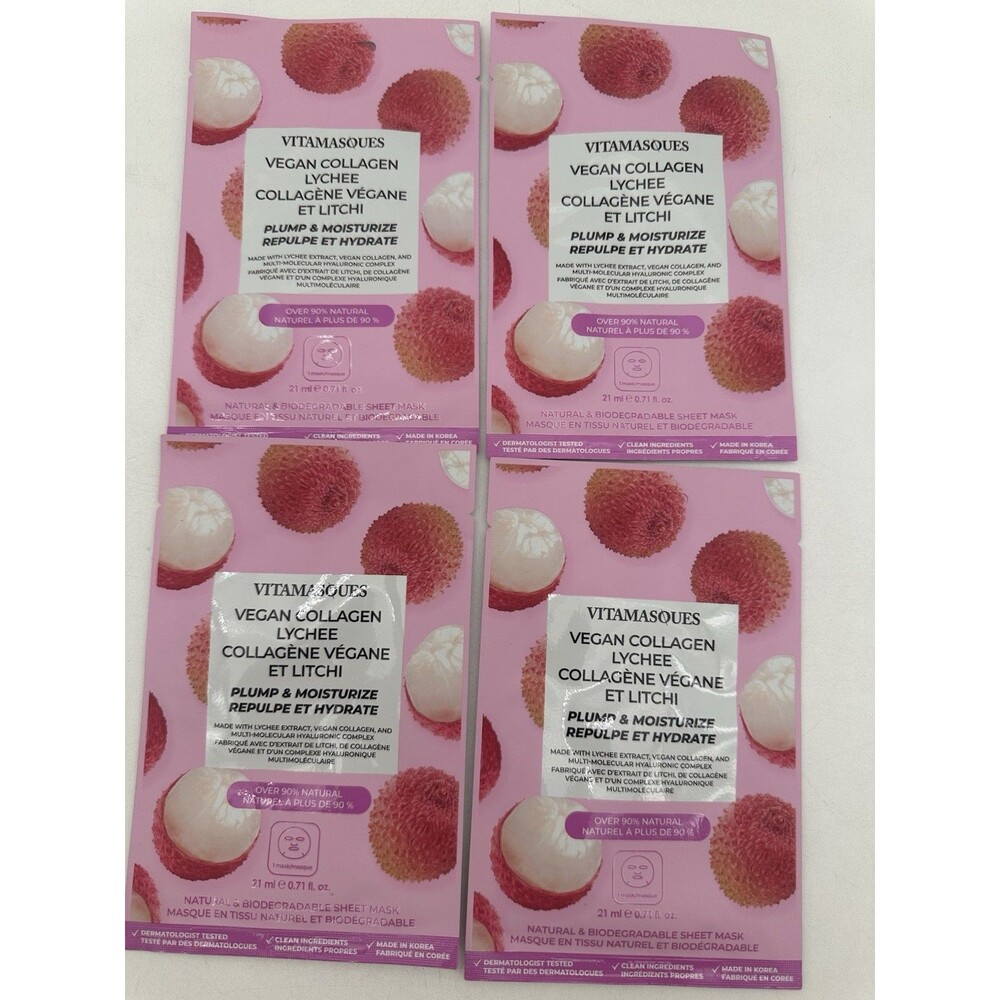 4 Pk Vitamasques Vegan Collagen Lychee Plump&Moisturize Face Sheet Mask 1 Each